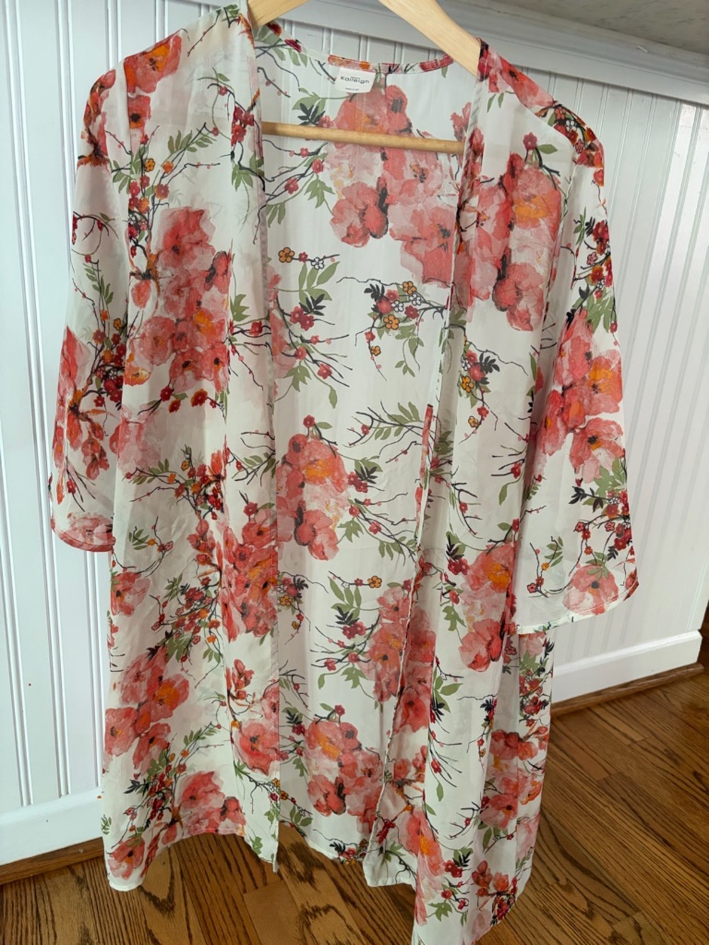 Kaileigh Floral Sheer Cardigan in Coral, Cream & Green